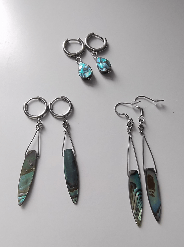 Boucles d'oreilles pendantes abalone bleue et inox LEIA&CO