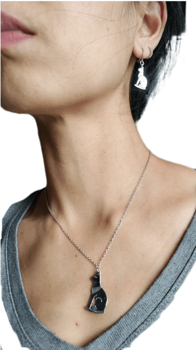 Parure collier et boucles d'oreilles Bastet déesse chat égyptien LEIA&CO