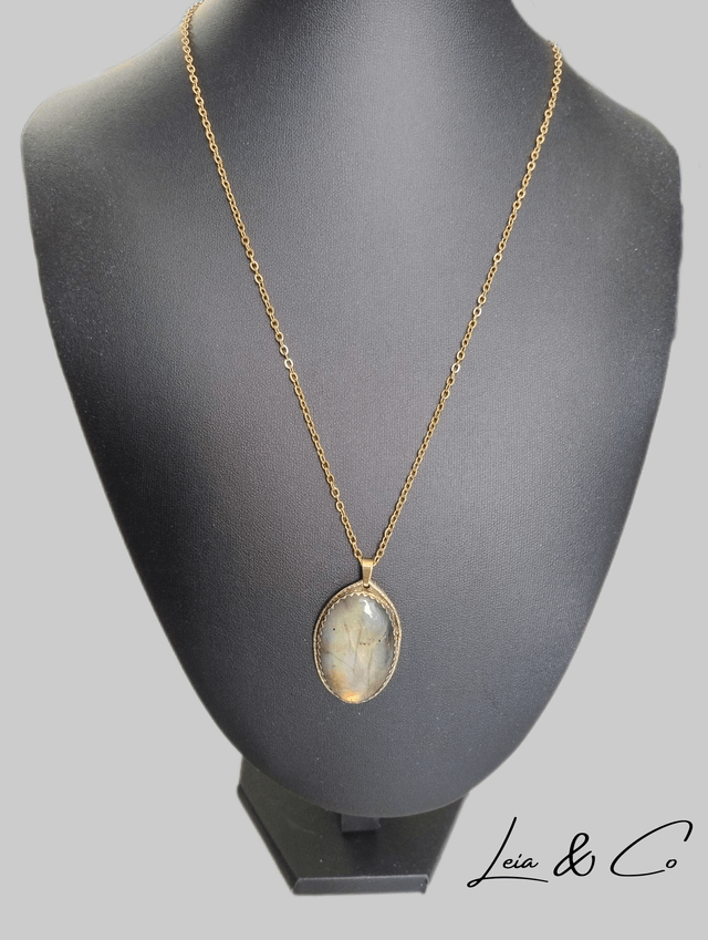 Collier doré Labradorite verte et Ankh LEIA&CO