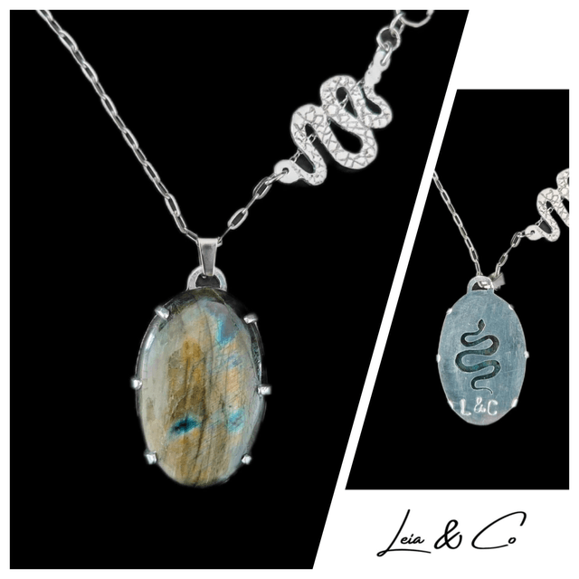 Collier serpent et Labradorite verte et marron LEIA&CO