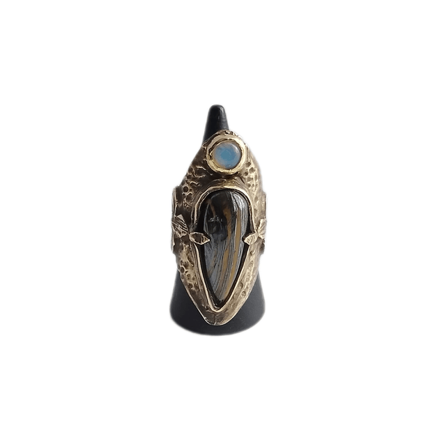 Bague massive antique avec tigre de fer et opalite LEIA&CO