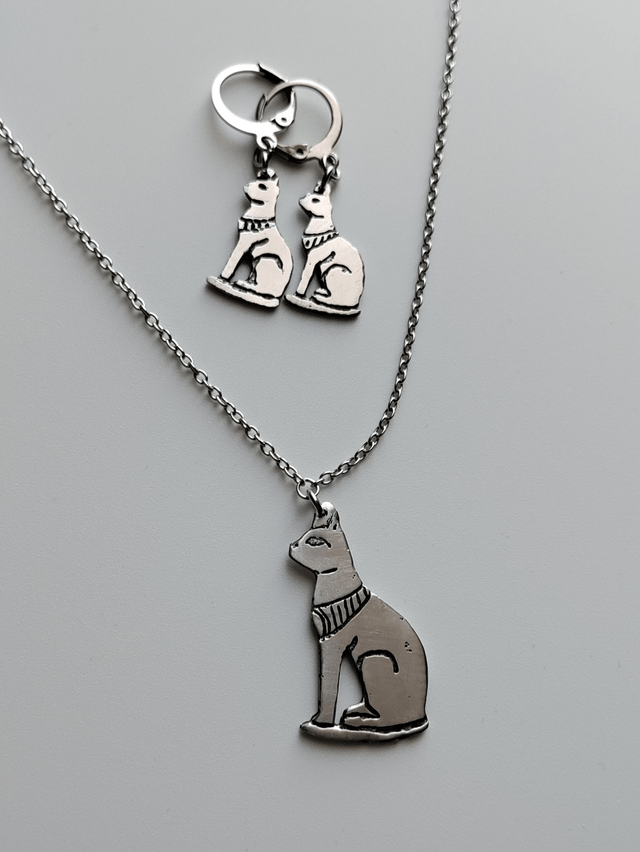 Parure collier et boucles d'oreilles Bastet déesse chat égyptien LEIA&CO