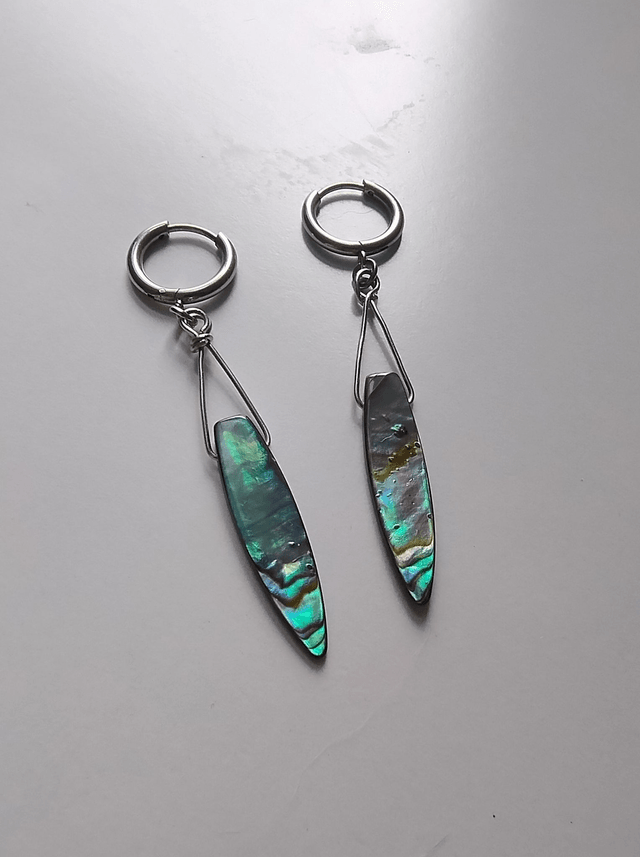 Boucles d'oreilles pendantes abalone bleue et inox LEIA&CO