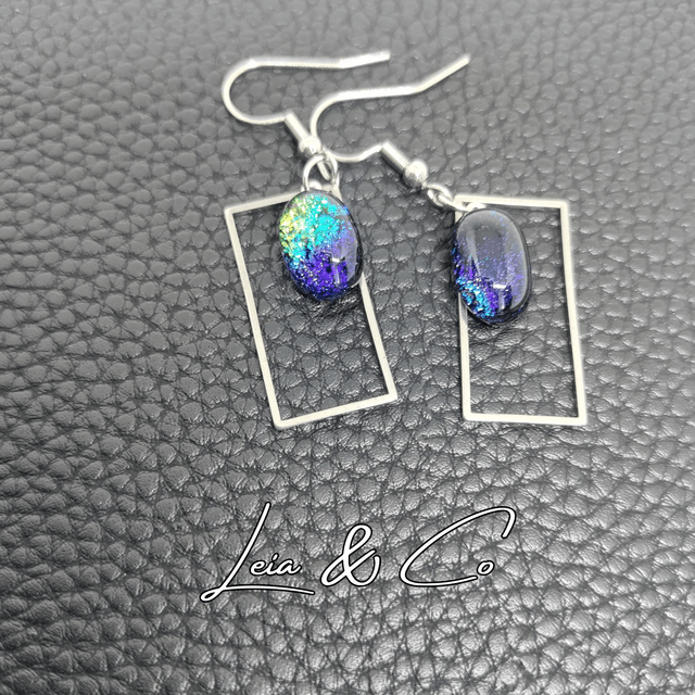 Boucles d'oreilles pendantes avec verre dichroïque multicolore LEIA&CO