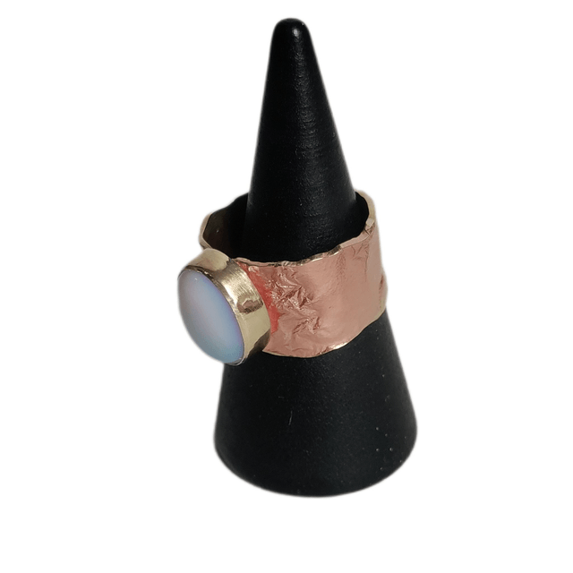 Bague laiton réticulé effet froissé avec opalite LEIA&CO